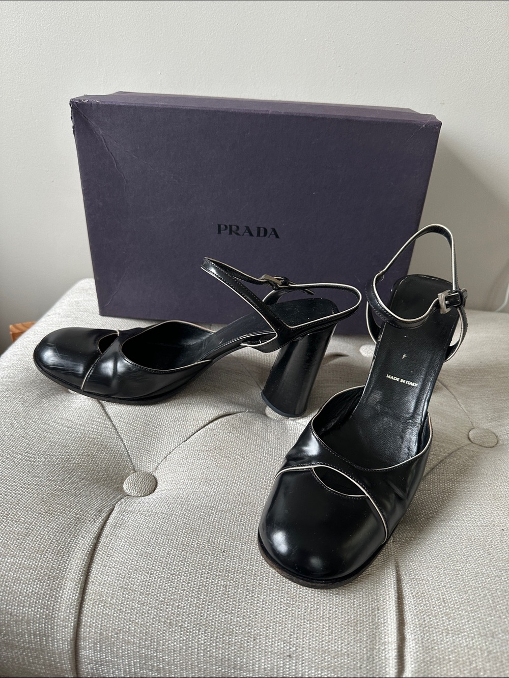 Vintage Prada Slingback Mary Jane Block Heel Pumps EU40